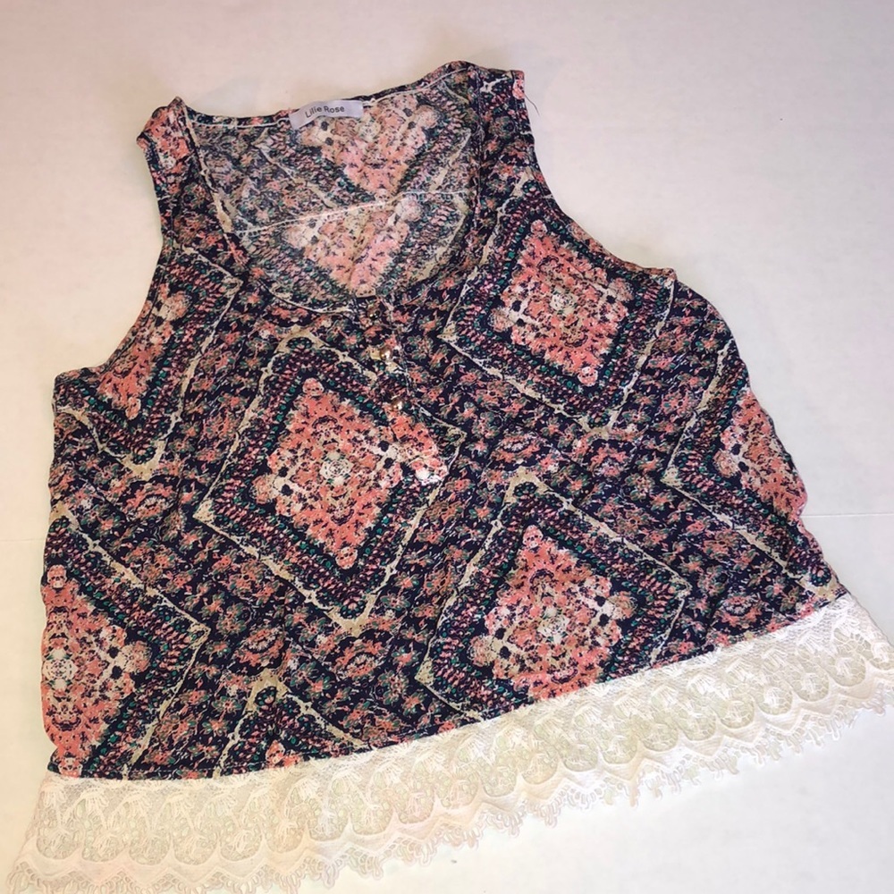 Lilie Rose Lace Trim Tank M/L